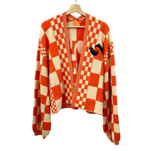 Harry Styles Hidden Angels Bunny Love On Tour Orange Checkered Chunky Cardigan - Picture 1 of 5